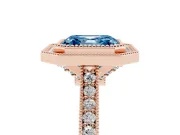 Asscher Cut Vintage Milgrain Halo Engagement Ring Setting for a Fancy Blue Lab-Grown Diamond | Bezel Head | Rose Gold