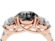 Round Three Stone Engagement Ring Setting for a Black Center | Accented Shoulders | Rose Gold