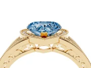 Heart-Shaped Milgrain Halo Engagement Ring Setting for a Fancy Blue Lab-Grown Diamond | Split Shank | Yellow Gold