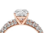 Cushion Cut Multi Row Pave Solitaire Engagement Ring Setting | Domed Shoulders | Rose Gold