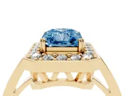 Radiant Cut Halo Engagement Ring Setting for a Fancy Blue Lab-Grown Diamond | Polished Halo Rim | Yellow Gold