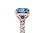 Princess Cut Pave Engagement Ring Setting for a Fancy Blue Lab-Grown Diamond | Shared Prong Band | Rose Gold