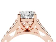 Cushion Cut Diamond Prong Set Solitaire Engagement Ring Set in Rose gold with Pavé Band