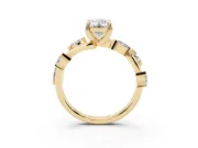 Emerald Cut Diamond Solitaire Ring Set in Yellow gold with Twisted Marquise Accent Band