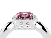 Fancy Pink Asscher Cut Diamond Halo Engagement Ring Set in White gold with Plain Split Shank and Prong Setting