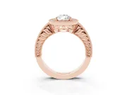 Pear Cut Diamond Halo Ring Set in Rose gold with Round Accent Halo, Pavé Band and Prong Setting