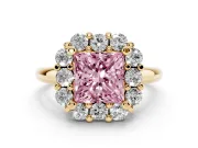Princess Cut Cluster Halo Engagement Ring Setting for a Fancy Pink Lab-Grown Diamond | Large Round Accents | Yellow Gold