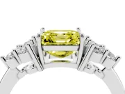 Fancy Yellow Asscher Cut Diamond Solitaire Ring Set in Silver with Cluster Accents on Each Side