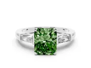 Radiant Cut Three Stone Engagement Ring Setting for a Fancy Green Lab-Grown Diamond | Tapered Baguettes | Platinum