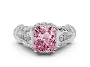 Fancy Pink Radiant Cut Diamond Vintage-Inspired Milgrain Ring Set in Silver with Accent Split Shank