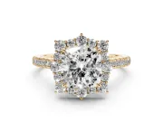 Cushion Cut Scalloped Halo Engagement Ring Setting | Single Row Pave | Yellow Gold