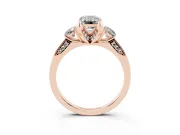 Emerald Cut Hidden Halo Three Stone Engagement Ring Setting for a Black Center | Rose Gold