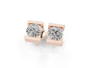 Round Lab-Grown Diamond Bar Set Solitaire Stud Earrings | Open Sides | Rose Gold