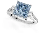 Princess Cut Vintage Cathedral Engagement Ring Setting for a Fancy Blue Lab-Grown Diamond | Carved Band | Platinum