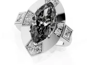 Fancy Black Marquise Cut Diamond Milgrain Halo Ring Set in Silver with Split Shank