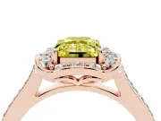 Emerald Cut Petal Tip Halo Engagement Ring Setting for a Fancy Yellow Lab-Grown Diamond | Pavé Band | Rose Gold
