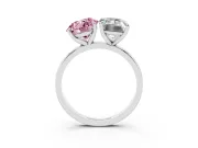 Fancy Pink Round Cut and Emerald Cut Toi Moi Ring Set in Platinum with Prong Setting