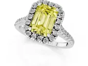 Emerald Cut Halo Engagement Ring Setting for a Fancy Yellow Lab-Grown Diamond | Tapered Band | Platinum