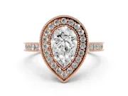 Pear-Shaped Vintage Milgrain Halo Engagement Ring Setting | Bezel Head | Rose Gold