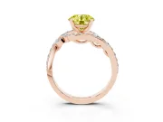 Fancy Yellow Round Cut Diamond Solitaire Ring Set in Rose gold with Pavé Twist Band and Secure Prong Setting