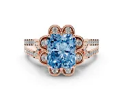 Radiant Cut Floral Halo Engagement Ring Setting for a Fancy Blue Lab-Grown Diamond | Pavé Split Shank | Rose Gold