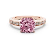Cushion Cut Pave Solitaire Engagement Ring Setting for a Fancy Pink Lab-Grown Diamond | Accented Basket | Rose Gold