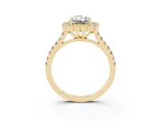 Radiant Cut Diamond Milgrain Floral Halo Engagement Ring Set in Yellow gold with Pavé Band