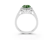 Fancy Green Round Cut Diamond Floral Halo Ring Set in Silver with Pavé Band and Prong Setting
