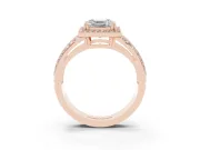 Asscher Cut Halo Engagement Ring Setting | Two-Row Pave Split Shank | Rose Gold