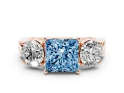 Princess Cut Three Stone Engagement Ring Setting for a Fancy Blue Lab-Grown Diamond | Wide Plain Band | Rose Gold