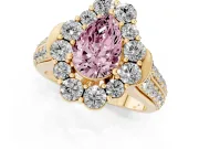 Pear-Shaped Large Accent Halo Engagement Ring Setting for a Fancy Pink Lab-Grown Diamond | Graduated Pavé | Yellow Gold