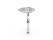 Fancy Blue Pear Cut Diamond Halo Ring Set in White gold with Milgrain Edge and Round Prong Setting