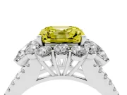 Fancy Yellow Asscher Cut Diamond Halo Split Shank Engagement Ring Set in Platinum with Prong-Held Center Stone
