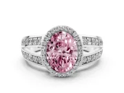 Fancy Pink Oval Cut Diamond Halo Ring Set in White gold with Double Pavé Split Shank