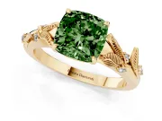 Cushion Cut Leaf Solitaire Engagement Ring Setting for a Fancy Green Lab-Grown Diamond | Yellow Gold