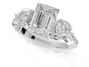 Emerald Cut Three Stone Engagement Ring Setting | Tapered Pave Band | Platinum