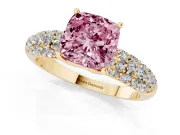 Cushion Cut Multi Row Pave Engagement Ring Setting for a Fancy Pink Lab-Grown Diamond | Yellow Gold
