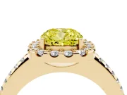Cushion Cut Pave Halo Engagement Ring Setting for a Fancy Yellow Lab-Grown Diamond | Pave Band | Yellow Gold