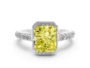 Fancy Yellow Radiant Cut Diamond Halo Engagement Ring Set in Silver with Pavé Band and Prong Setting