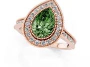 Pear-Shaped Vintage Milgrain Halo Engagement Ring Setting for a Fancy Green Lab-Grown Diamond | Bezel Head | Rose Gold