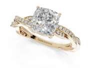 Cushion Cut Twisted Pavé Solitaire Engagement Ring Setting | Open Basket | Yellow Gold