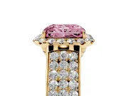 Radiant Cut Pavé Engagement Ring Setting for a Fancy Pink Lab-Grown Diamond | Wide Three-Row Band | Yellow Gold
