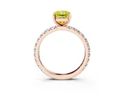 Fancy Yellow Radiant Cut Diamond Pavé Solitaire Ring Set in Rose gold with Round Band and Prong Setting