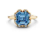 Asscher Cut Petal Halo Engagement Ring Setting for a Fancy Blue Lab-Grown Diamond | Yellow Gold