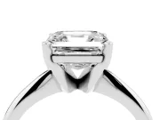 Asscher Cut Diamond Solitaire Ring Set in White gold with Prong Setting on a Plain Round Band