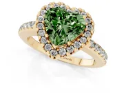 Heart-Shaped Pave Halo Engagement Ring Setting for a Fancy Green Lab-Grown Diamond | Pave Band | Yellow Gold