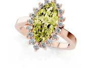 Fancy Yellow Marquise Cut Diamond Halo Ring Set in Rose gold with Round Halo and Smooth Solitaire Band