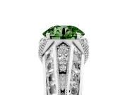 Fancy Green Round Cut Diamond Vintage-Inspired Milgrain Ring Set in Platinum with Accent Split Shank