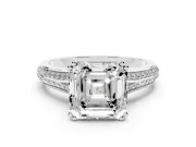 Asscher Cut Pave Split Shank Engagement Ring Setting | Double Claw Prongs | White Gold