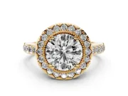 Round Vintage Milgrain Halo Engagement Ring Setting | Pierced Gallery | Yellow Gold